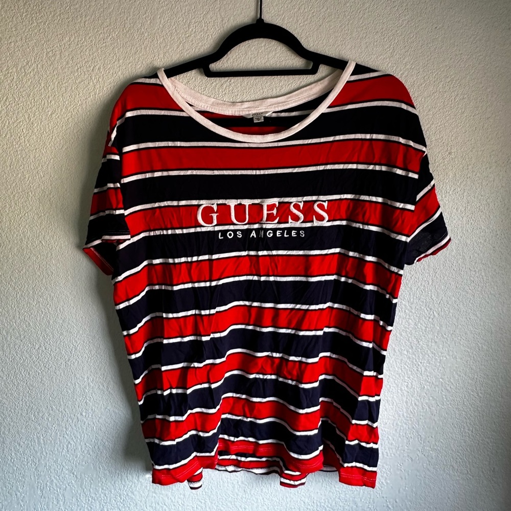 Red/navy guess striped t shirt